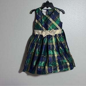 Bonnie Jean Kids Girls Green/Blue Sleeveless Holiday Christmas Dress size 10.